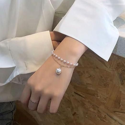 Layered Pearl Hand Chain Bracelet